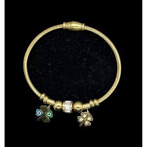 Four-Leaf Clover Magnet Clasp Charm Bangle Bracelet with Evil Eye